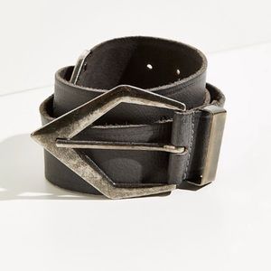 Free People Black Leather Belt with Silver Buckle